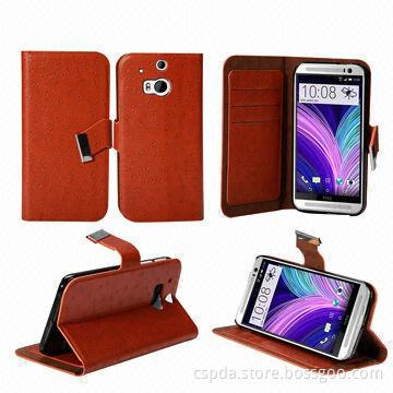 PU wallet case with hard case for HTC One 2